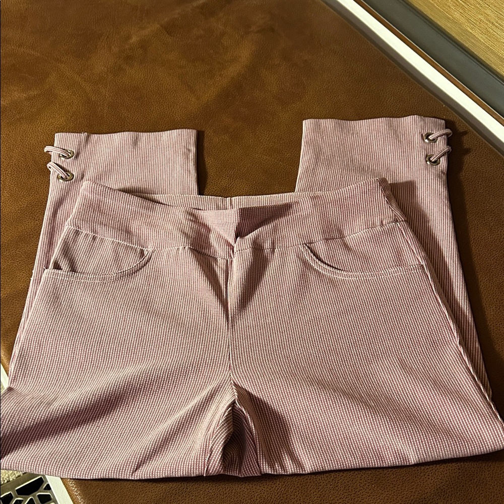Striped Pink Pants with Lace-Up Detail